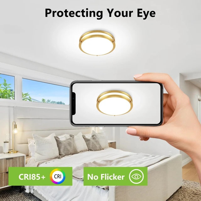 Alt view image 4 of 7 - OOWOLF 13inch LED Flush Mount Ceiling Light Fixture Dimmable Gold, Easy Install LED Ceiling Lamp Fixture Without Flicker, Super Bright 36W 3600LM 5CCT Warm to White Light 3000K to 6000K 2-Pack