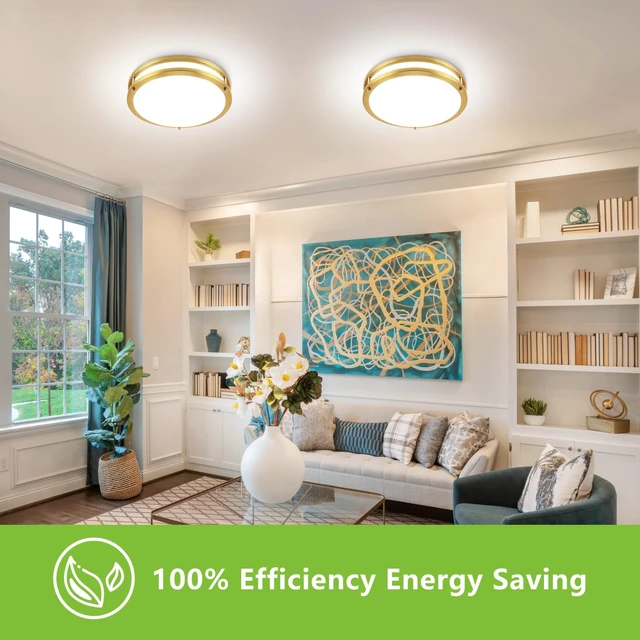 Alt view image 7 of 7 - OOWOLF 13inch LED Flush Mount Ceiling Light Fixture Dimmable Gold, Easy Install LED Ceiling Lamp Fixture Without Flicker, Super Bright 36W 3600LM 5CCT Warm to White Light 3000K to 6000K 2-Pack