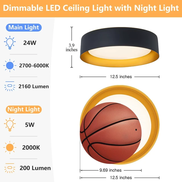 Alt view image 5 of 7 - Bargeni Flush Mount Ceiling Light with Remote & Night Light,5CCT | 12.5" 24W dimmable LED light with gold interior and 5CCT selection (2700K-6000K) for bedroom, living room and kitchen