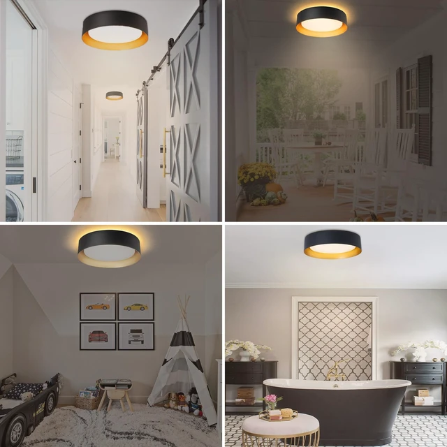 Alt view image 6 of 7 - Bargeni Flush Mount Ceiling Light with Remote & Night Light,5CCT | 12.5" 24W dimmable LED light with gold interior and 5CCT selection (2700K-6000K) for bedroom, living room and kitchen