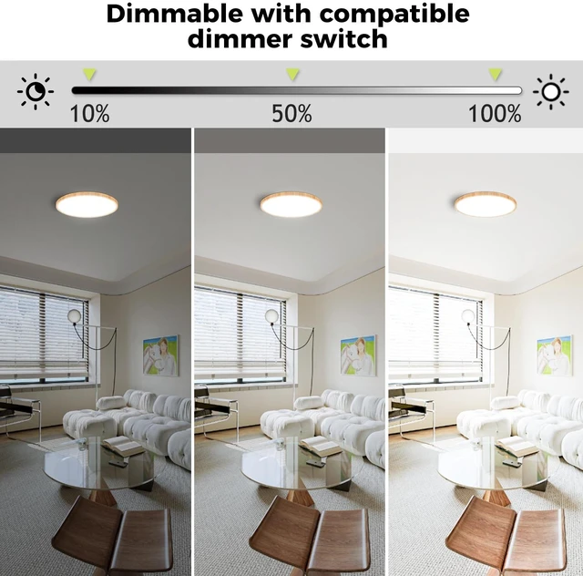 Alt view image 3 of 6 - hepside 2Pack LED Flush Mount Ceiling Light Fixture, 12Inch 24W, Dimmable&3000K/3500K/4000K/5000K/6500K Adjustable Low Profile Ceiling Lights, Round Flat Ceiling Light for Closet,Kitchen,Hallway-Wood