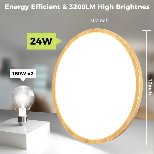 Alt view image 4 of 6 - hepside 2Pack LED Flush Mount Ceiling Light Fixture, 12Inch 24W, Dimmable&3000K/3500K/4000K/5000K/6500K Adjustable Low Profile Ceiling Lights, Round Flat Ceiling Light for Closet,Kitchen,Hallway-Wood