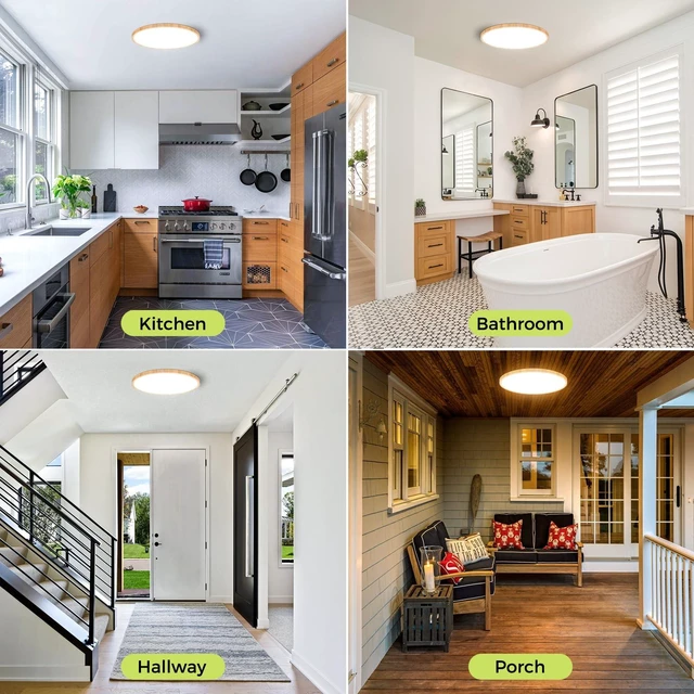 Alt view image 6 of 6 - hepside 2Pack LED Flush Mount Ceiling Light Fixture, 12Inch 24W, Dimmable&3000K/3500K/4000K/5000K/6500K Adjustable Low Profile Ceiling Lights, Round Flat Ceiling Light for Closet,Kitchen,Hallway-Wood