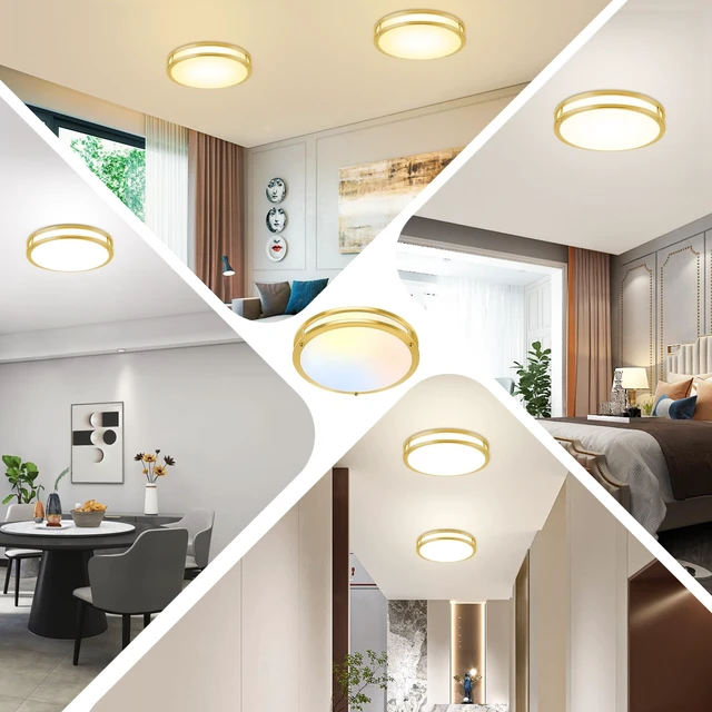 Alt view image 2 of 7 - 13 Inch LED Flush Mount Ceiling Light, Gold Kitchen Light Fixture with 2700K/3000K/4000K/5000K/6500K 5 Color Adjusted, Dimmable Modern Round LED Light for Bedroom Bathroom Living Room Laundry, 1-Pack