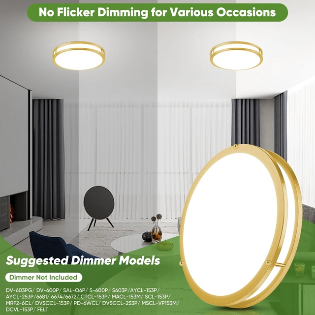 Alt view image 5 of 7 - 13 Inch LED Flush Mount Ceiling Light, Gold Kitchen Light Fixture with 2700K/3000K/4000K/5000K/6500K 5 Color Adjusted, Dimmable Modern Round LED Light for Bedroom Bathroom Living Room Laundry, 1-Pack
