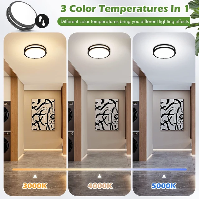 Alt view image 3 of 7 - 12 Inch Flush Mount Ceiling Lights, 36W 3200LM Light Fixtures Ceiling Mount | Dimmable, 3000K-5000K Selectable Black Modern Kitchen Light Fixtures for Stairwell, Balcony, Corridor, Laundry, 2-Pack