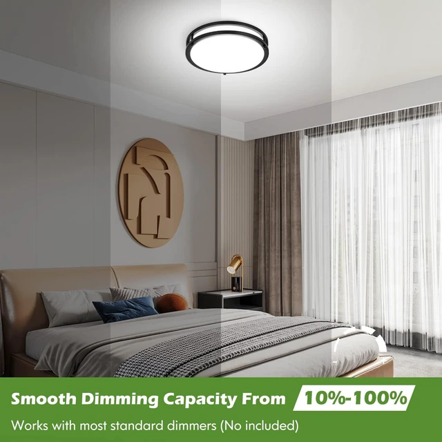 Alt view image 5 of 7 - 12 Inch Flush Mount Ceiling Lights, 36W 3200LM Light Fixtures Ceiling Mount | Dimmable, 3000K-5000K Selectable Black Modern Kitchen Light Fixtures for Stairwell, Balcony, Corridor, Laundry, 2-Pack