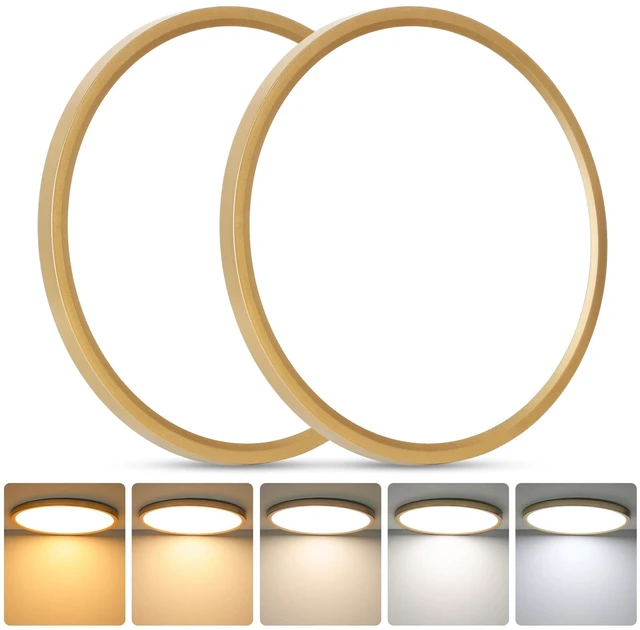 Main image of Brightever 12 Inch LED Flush Mount Ceiling Light Fixture, Dimmable, 3200LM | 24W 2700K/3000K/4000K/5000K/6500K Selectable Round Flat Panel Light, Low Profile Ceiling Lamp for Bedroom, Gold 2Pack