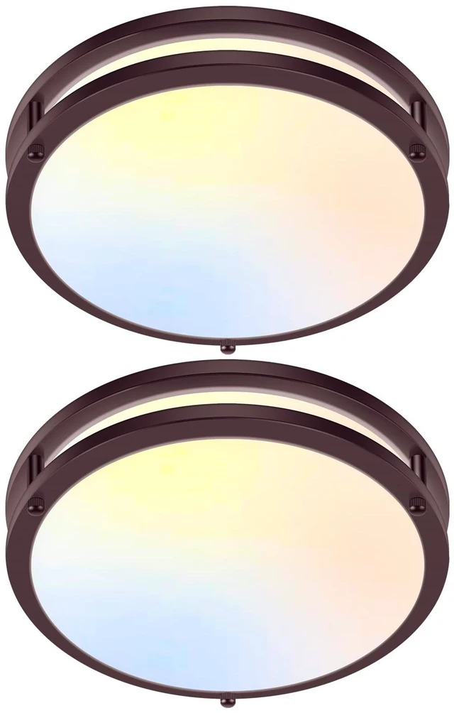 Main image of 2-Pack 36W Dimmable LED Ceiling Lights, 12inch Oil Rubber Bronze Flush Mount Light Fixtures 3600LM 2700K/3000K/4000K/5000K/6500K Adjustable Ceiling Lights, Modern Lighting for Kitchen Hallway Bathroom