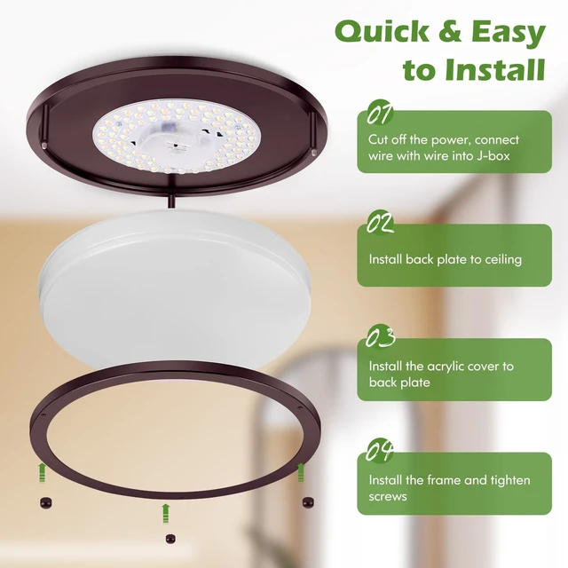 Alt view image 6 of 7 - 2-Pack 36W Dimmable LED Ceiling Lights, 12inch Oil Rubber Bronze Flush Mount Light Fixtures 3600LM 2700K/3000K/4000K/5000K/6500K Adjustable Ceiling Lights, Modern Lighting for Kitchen Hallway Bathroom