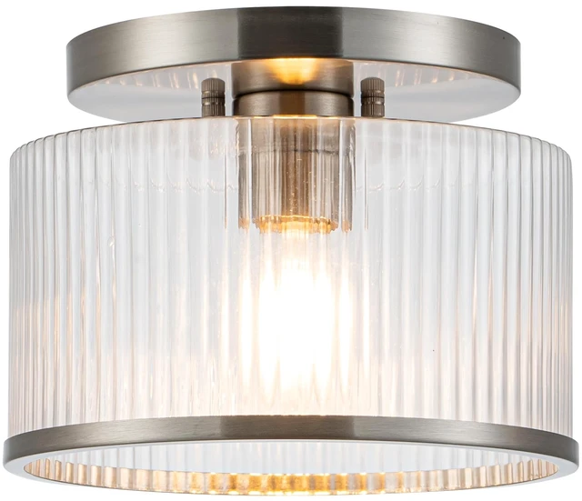 Main image of Zlepmlla Glass Ceiling Light, Clear Ribbed Glass Ceiling Light Fixture with Nickel Metal Frame, Modern Semi Flush Mount Ceiling Light for Hallway,Entryway, Bedroom, Bathroom, Kitchen