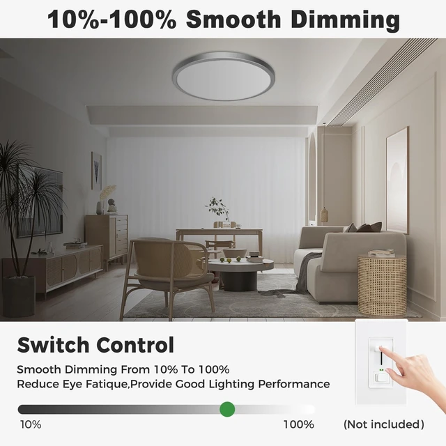 Alt view image 3 of 7 - zemty 1Pack LED Flush Mount Ceiling Light, 12Inch 24W Dimmable Ceiling Lights Fixture, 5 Color Temperatures (3000K-6500K) Brushed Nickel Round Ceiling Lamp for Bedroom, Kitchen, Hallway,Bathroom