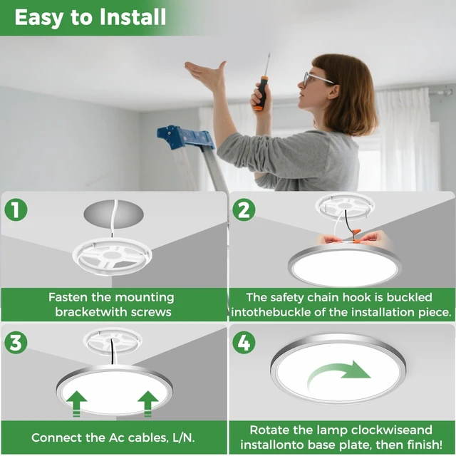 Alt view image 7 of 7 - zemty 1Pack LED Flush Mount Ceiling Light, 12Inch 24W Dimmable Ceiling Lights Fixture, 5 Color Temperatures (3000K-6500K) Brushed Nickel Round Ceiling Lamp for Bedroom, Kitchen, Hallway,Bathroom