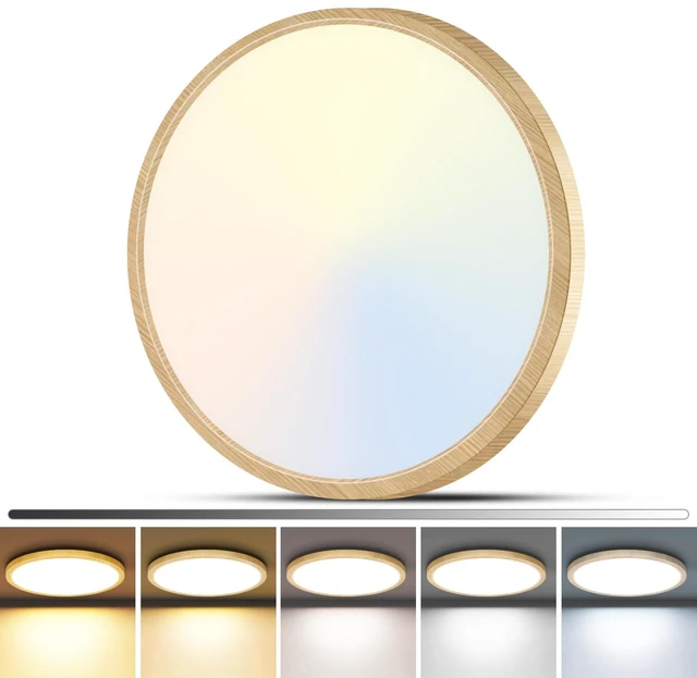 Main image of zemty 1Pack 12 inch Faux Wood LED Flush Mount Ceiling Lights, Dimmable 5 Color Temp (3000K-6500K), 24W 2400LM Bright Round Light Fixture for Livingroom Bedroom Diningroom Kitchen