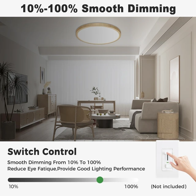 Alt view image 4 of 7 - zemty 1Pack 12 inch Faux Wood LED Flush Mount Ceiling Lights, Dimmable 5 Color Temp (3000K-6500K), 24W 2400LM Bright Round Light Fixture for Livingroom Bedroom Diningroom Kitchen