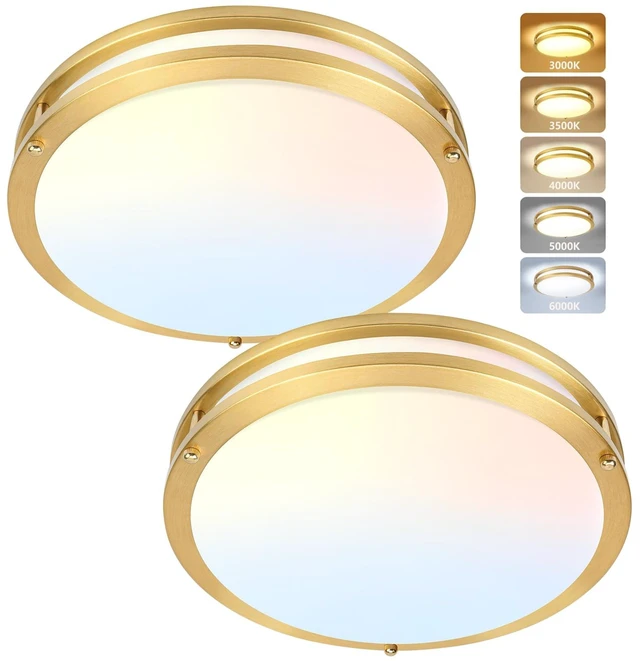 Main image of AKAARI Flush Mount Ceiling Light - 2 Pack 36W 3000K/3500K/4000K/5000K/6000K Dimmable Led Ceiling Light Fixture for Kitchen Hallway Bedroom Bathroom (2, Brushed Gold, 12 Inch)