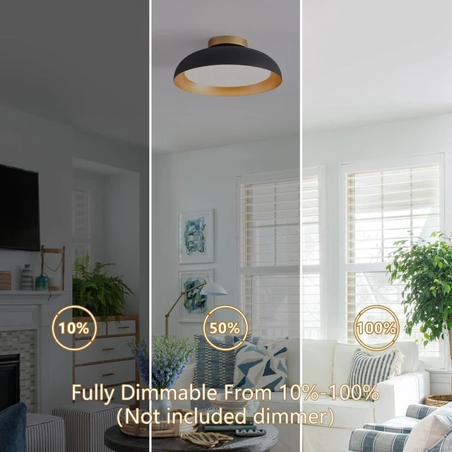 Alt view image 5 of 6 - Bargeni Flush Mount Ceiling Light,Mid Century Black&Gold Fixture,5CCT | 12.5" ETL-listed LED ceiling light with 5CCT dimming, ideal for bedrooms, kitchens, hallways and entryways