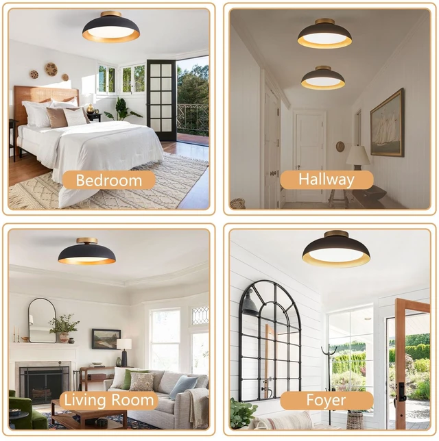 Alt view image 6 of 6 - Bargeni Flush Mount Ceiling Light,Mid Century Black&Gold Fixture,5CCT | 12.5" ETL-listed LED ceiling light with 5CCT dimming, ideal for bedrooms, kitchens, hallways and entryways