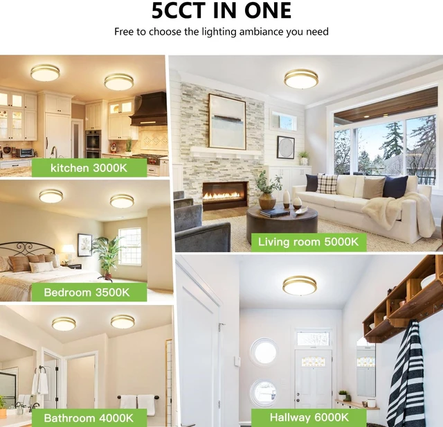 Alt view image 5 of 7 - AKAARI Flush Mount Ceiling Light - 2 Pack 36W 3000K/3500K/4000K/5000K/6000K Dimmable Led Ceiling Light Fixture for Kitchen Hallway Bedroom Bathroom (2, Brushed Gold, 12 Inch)