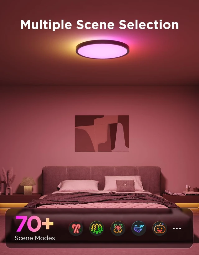 Alt view image 3 of 7 - Govee Smart Ceiling Light, RGBIC 2400LM 2700K-6500K 12 Inch 1 Pack Black | RGBIC LED Flush Ceiling Light Fixture, 2400LM DIY Colors, Works with Matter Alexa for Bedroom, Living Room