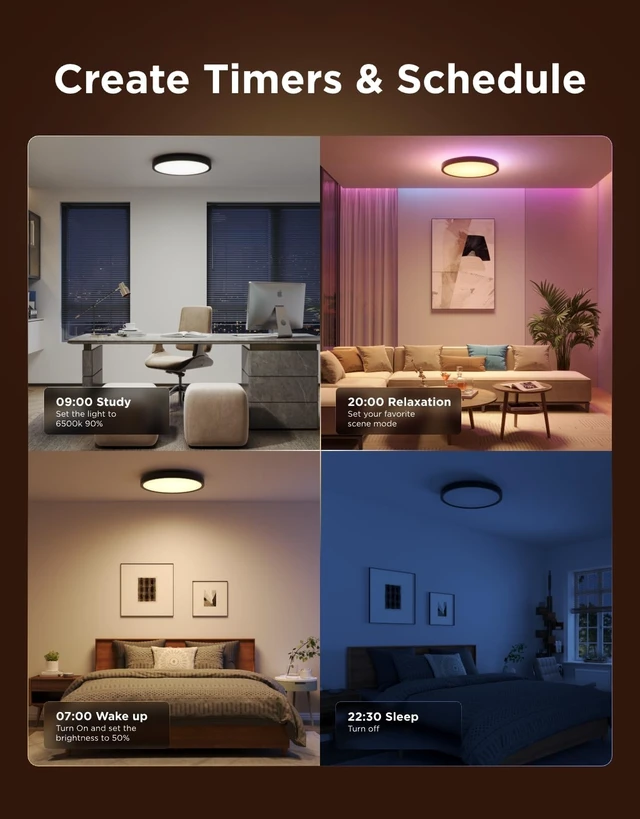 Alt view image 6 of 7 - Govee Smart Ceiling Light, RGBIC 2400LM 2700K-6500K 12 Inch 1 Pack Black | RGBIC LED Flush Ceiling Light Fixture, 2400LM DIY Colors, Works with Matter Alexa for Bedroom, Living Room