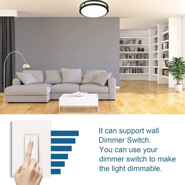 Alt view image 4 of 7 - OOWOLF 13inch LED Flush Mount Ceiling Light Fixture Dimmable Matte Black, Easy Install LED Ceiling Lamp Fixture Without Flicker, Super Bright 36W 3600LM 5CCT Warm to White Light 3000K to 6000K 2-Pack