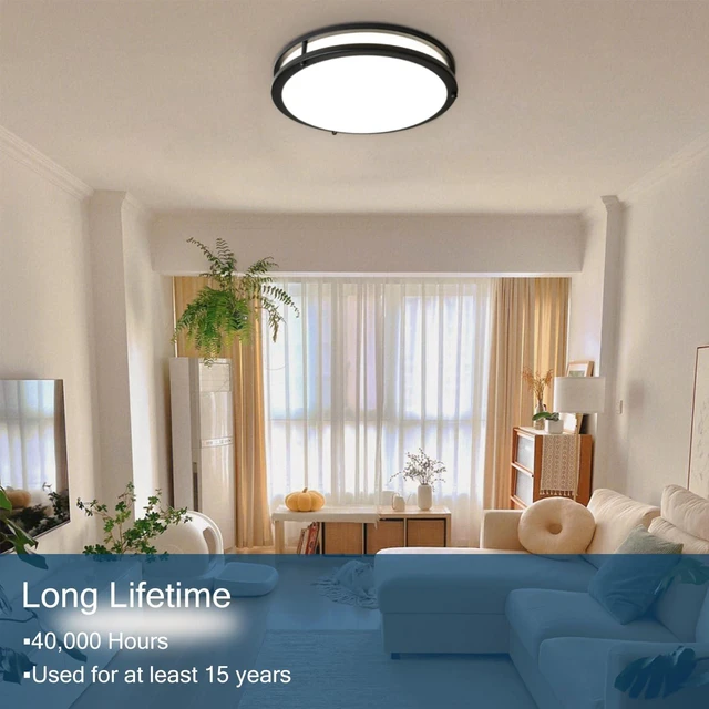 Alt view image 6 of 7 - OOWOLF 13inch LED Flush Mount Ceiling Light Fixture Dimmable Matte Black, Easy Install LED Ceiling Lamp Fixture Without Flicker, Super Bright 36W 3600LM 5CCT Warm to White Light 3000K to 6000K 2-Pack