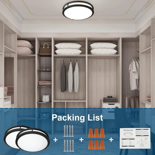 Alt view image 7 of 7 - OOWOLF 13inch LED Flush Mount Ceiling Light Fixture Dimmable Matte Black, Easy Install LED Ceiling Lamp Fixture Without Flicker, Super Bright 36W 3600LM 5CCT Warm to White Light 3000K to 6000K 2-Pack