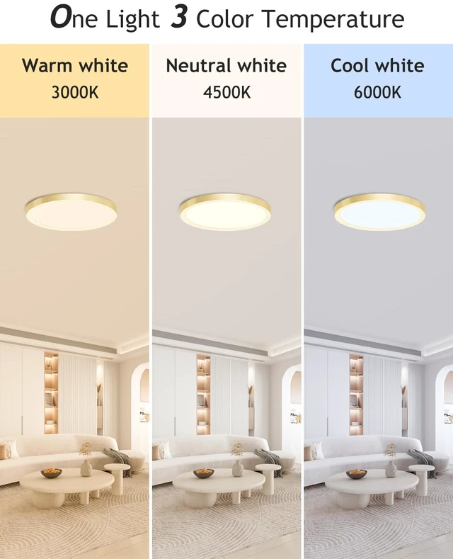 Alt view image 3 of 6 - hepside 2PACK Flush Mount LED Ceiling Light Fixture Golden, 12Inch 28W, Dimmable 3000K-4500K-6000K Ceiling Lamp 3200LM Low Profile Ceiling Light for Kitchen Bedroom Hallway