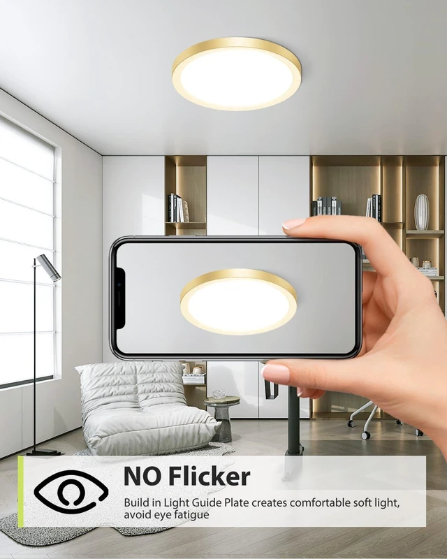 Alt view image 4 of 6 - hepside 2PACK Flush Mount LED Ceiling Light Fixture Golden, 12Inch 28W, Dimmable 3000K-4500K-6000K Ceiling Lamp 3200LM Low Profile Ceiling Light for Kitchen Bedroom Hallway