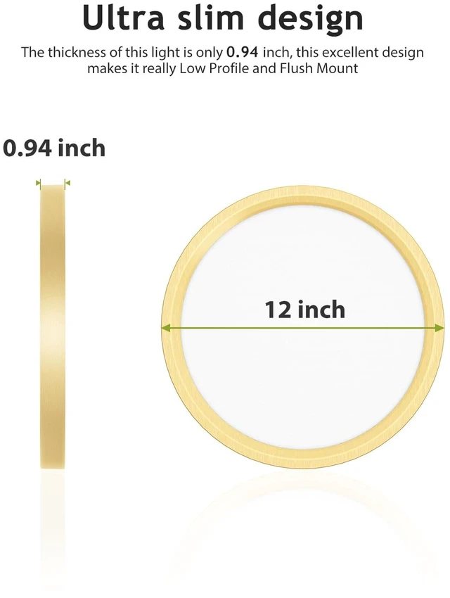 Alt view image 6 of 6 - hepside 2PACK Flush Mount LED Ceiling Light Fixture Golden, 12Inch 28W, Dimmable 3000K-4500K-6000K Ceiling Lamp 3200LM Low Profile Ceiling Light for Kitchen Bedroom Hallway