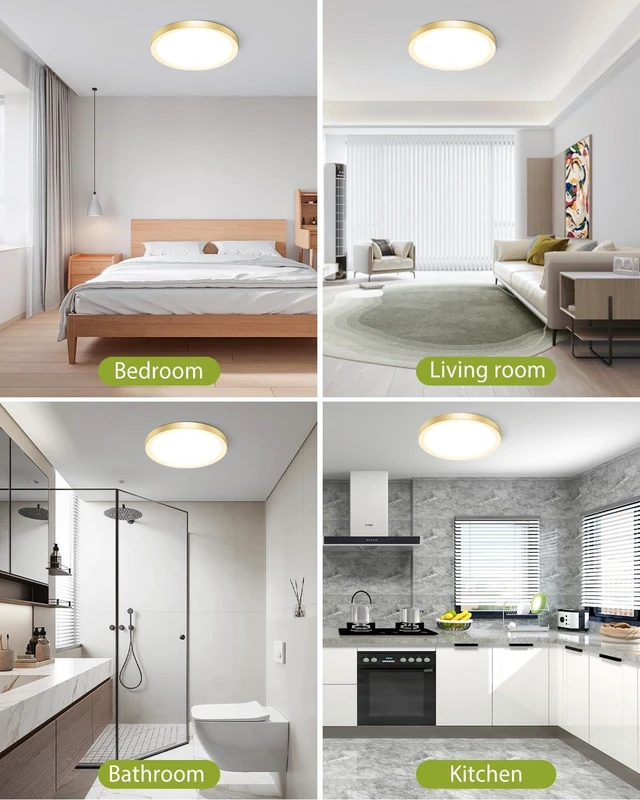 Alt view image 5 of 6 - hepside 2PACK Flush Mount LED Ceiling Light Fixture Golden, 12Inch 28W, Dimmable 3000K-4500K-6000K Ceiling Lamp 3200LM Low Profile Ceiling Light for Kitchen Bedroom Hallway