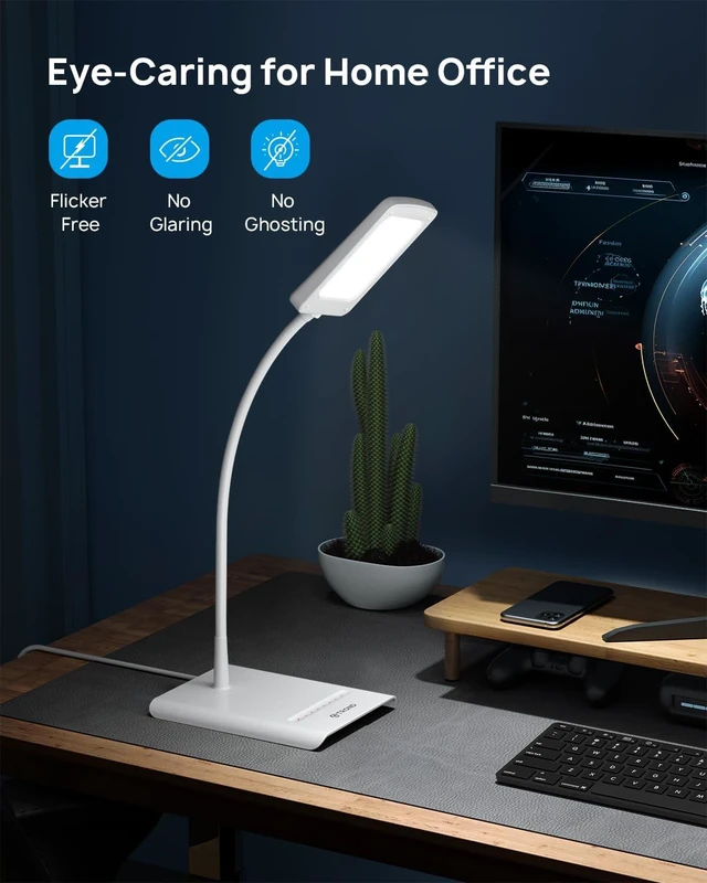 Alt view image 2 of 7 - TROND Desk Lamp, Dimmable Eye-Caring Table Lamp, Memory Function, White | 3 Color Modes 7 Brightness Levels, Flexible Gooseneck, Touch Control, Desk Light for Home Office Dorm Room Essentials