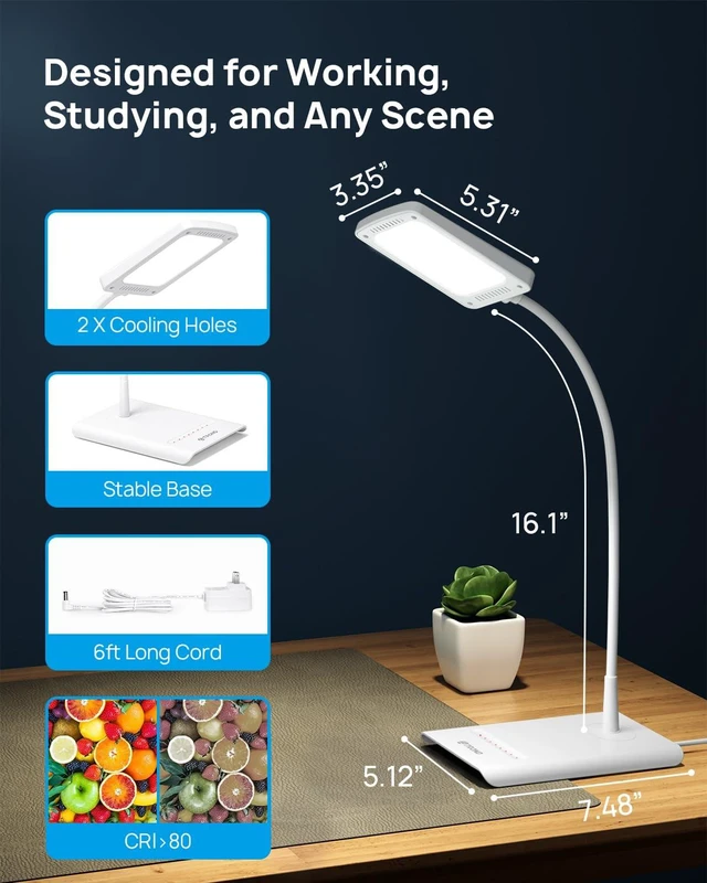 Alt view image 6 of 7 - TROND Desk Lamp, Dimmable Eye-Caring Table Lamp, Memory Function, White | 3 Color Modes 7 Brightness Levels, Flexible Gooseneck, Touch Control, Desk Light for Home Office Dorm Room Essentials