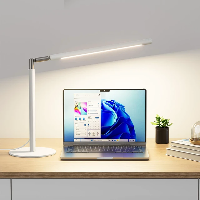 Main image of SIBRILLE White LED Desk Lamp, 16" Dimmable Metal Desk Light with Base, 15W 1200LM, Adapter Included, Color & Brightness Adjustable, Modern Tall Table Lamp for Home Office Reading Study Task Laptop