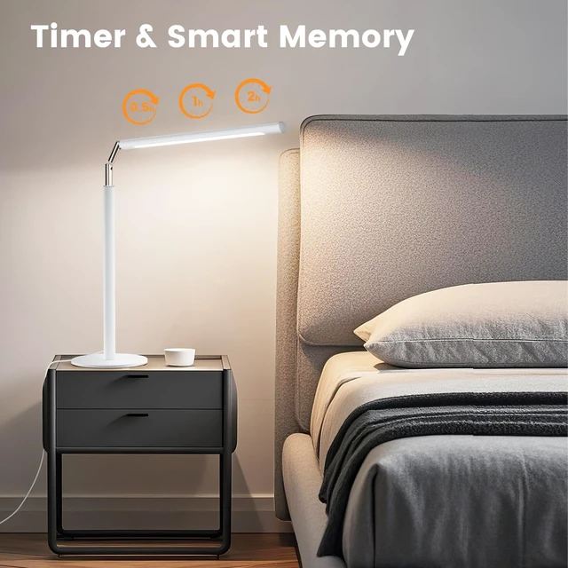 Alt view image 5 of 7 - SIBRILLE White LED Desk Lamp, 16" Dimmable Metal Desk Light with Base, 15W 1200LM, Adapter Included, Color & Brightness Adjustable, Modern Tall Table Lamp for Home Office Reading Study Task Laptop