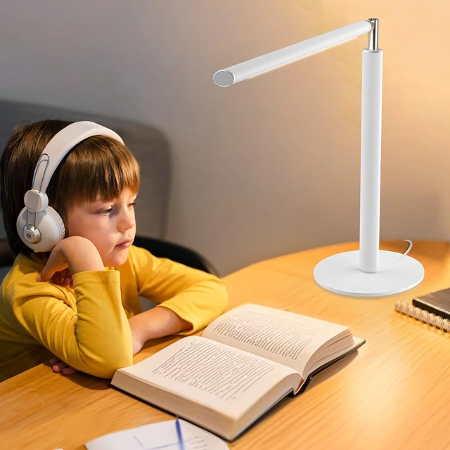 Alt view image 7 of 7 - SIBRILLE White LED Desk Lamp, 16" Dimmable Metal Desk Light with Base, 15W 1200LM, Adapter Included, Color & Brightness Adjustable, Modern Tall Table Lamp for Home Office Reading Study Task Laptop