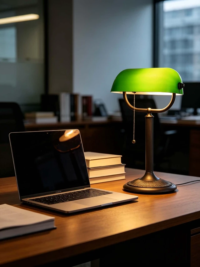 Alt view image 6 of 7 - Newrays 1-Minute Quick-Change Shade Antique Green Glass Bankers Desk Lamp | Study Office Library,LED Bulb Included