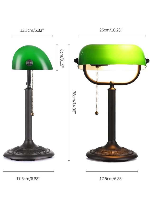 Alt view image 5 of 7 - Newrays 1-Minute Quick-Change Shade Antique Green Glass Bankers Desk Lamp | Study Office Library,LED Bulb Included