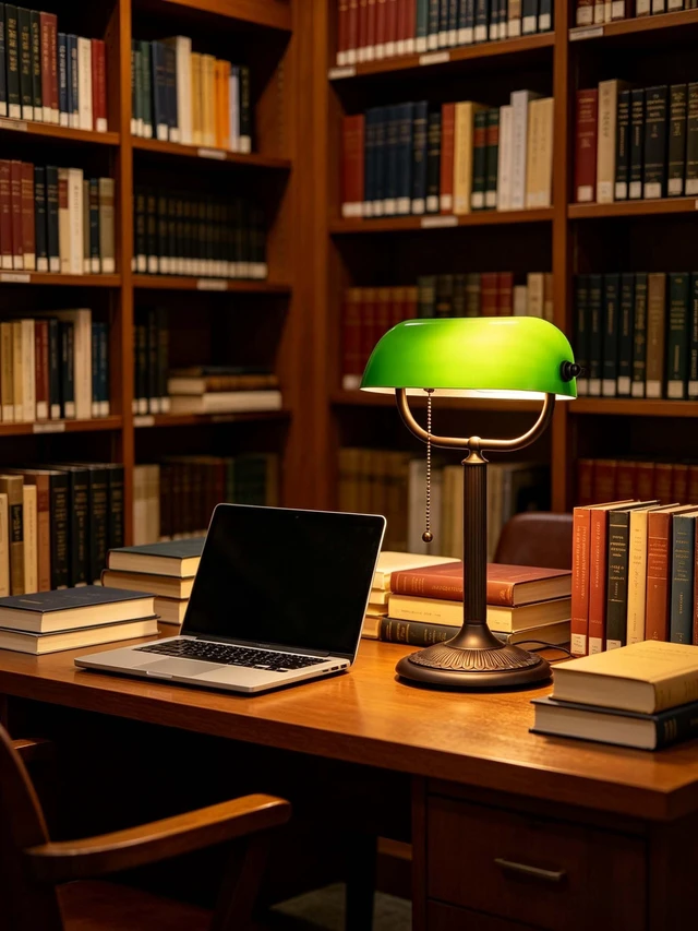 Alt view image 7 of 7 - Newrays 1-Minute Quick-Change Shade Antique Green Glass Bankers Desk Lamp | Study Office Library,LED Bulb Included