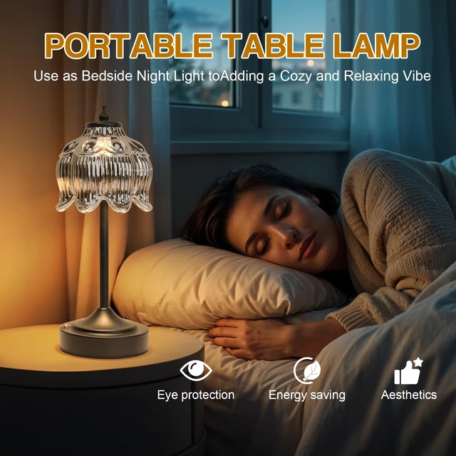 Alt view image 6 of 7 - Crkwos Cordless Table Lamp, Rechargeable Black Glass Lotus Flower Lamp | 5200mAh touch lamp with 3 color modes and stepless dimming, battery operated lamp for nightstands and kitchen counters