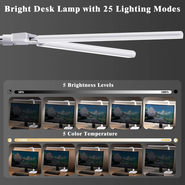 Alt view image 2 of 7 - GAEFURY LED Desk Lamp for Home Office, 24W Bright Desk Lamp with Phone Holder Base - 25 Lighting Modes Eye-Caring Desk Light Adjustable Gooseneck Lamp for Workbench Drafting Reading Study-White