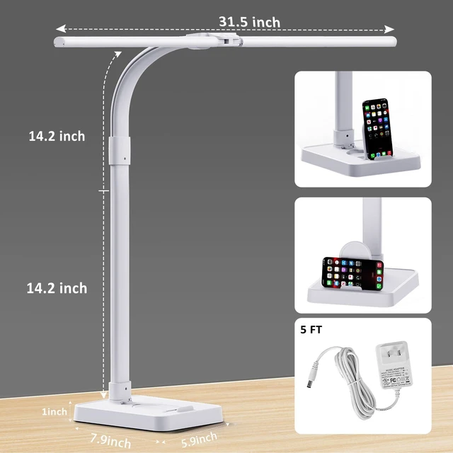 Alt view image 3 of 7 - GAEFURY LED Desk Lamp for Home Office, 24W Bright Desk Lamp with Phone Holder Base - 25 Lighting Modes Eye-Caring Desk Light Adjustable Gooseneck Lamp for Workbench Drafting Reading Study-White
