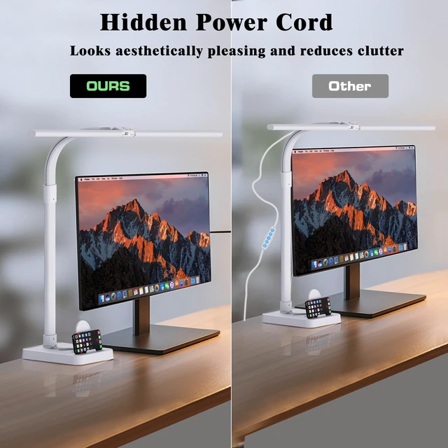 Alt view image 6 of 7 - GAEFURY LED Desk Lamp for Home Office, 24W Bright Desk Lamp with Phone Holder Base - 25 Lighting Modes Eye-Caring Desk Light Adjustable Gooseneck Lamp for Workbench Drafting Reading Study-White