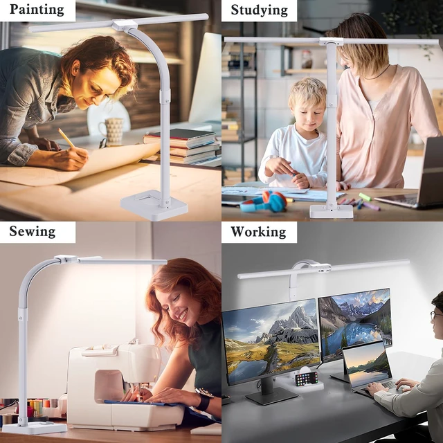 Alt view image 7 of 7 - GAEFURY LED Desk Lamp for Home Office, 24W Bright Desk Lamp with Phone Holder Base - 25 Lighting Modes Eye-Caring Desk Light Adjustable Gooseneck Lamp for Workbench Drafting Reading Study-White