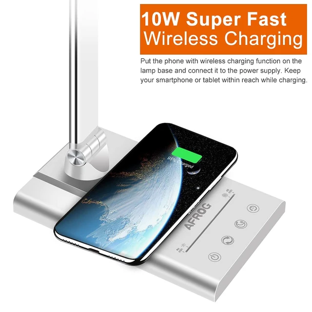 Alt view image 5 of 7 - AFROG 5th Gen Multifunctional LED Desk Lamp with 10W Fast Wireless Charger, USB Charging Port,1800Lux Super Bright,5 Lighting Mode,7 Brightness, Touch Control, Auto Timer, 15W Office Table Lamp