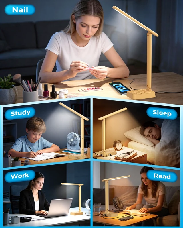 Alt view image 5 of 7 - LED Desk Lamp with Power Strip, 3 AC Outlets, 4 USB Ports, Stepless Dimming | 2800K-6500K Color, 2 USB-C, Foldable Design, Timer & Memory, Study, Home Office & College Dorm