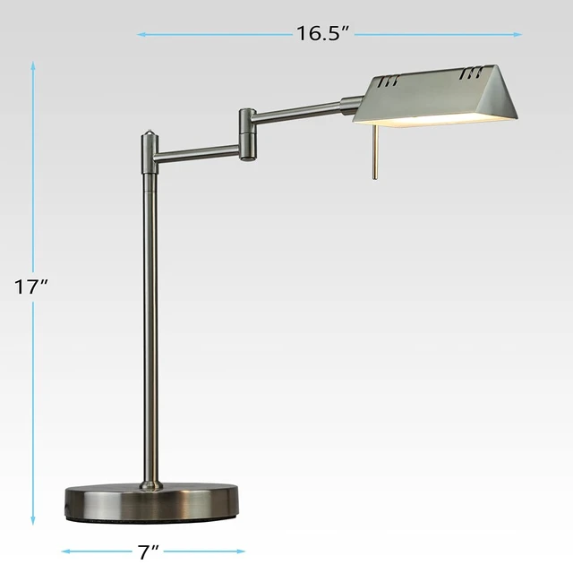 Alt view image 7 of 7 - O'Bright LED Pharmacy Table Lamp, Full Range Dimming, 12W LED, 360 Degree Swing Arms, Desk, Reading, Craft, Work Lamp, ETL Tested, Brushed Nickel