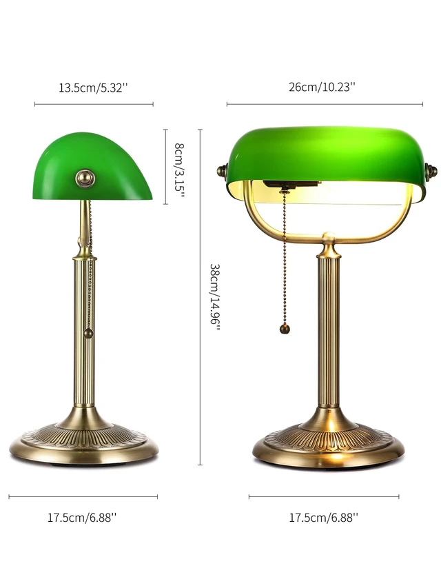Alt view image 5 of 7 - Newrays 1-Minute Quick-Change Shade Classic Green Glass Bankers Desk Lamp | Study Office Library, LED Bulb Included
