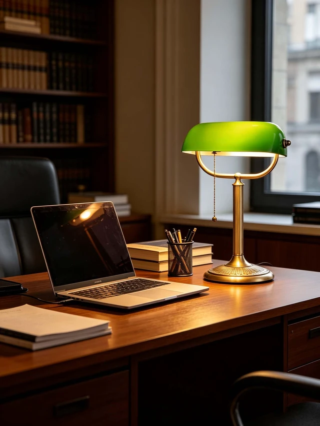 Alt view image 6 of 7 - Newrays 1-Minute Quick-Change Shade Classic Green Glass Bankers Desk Lamp | Study Office Library, LED Bulb Included